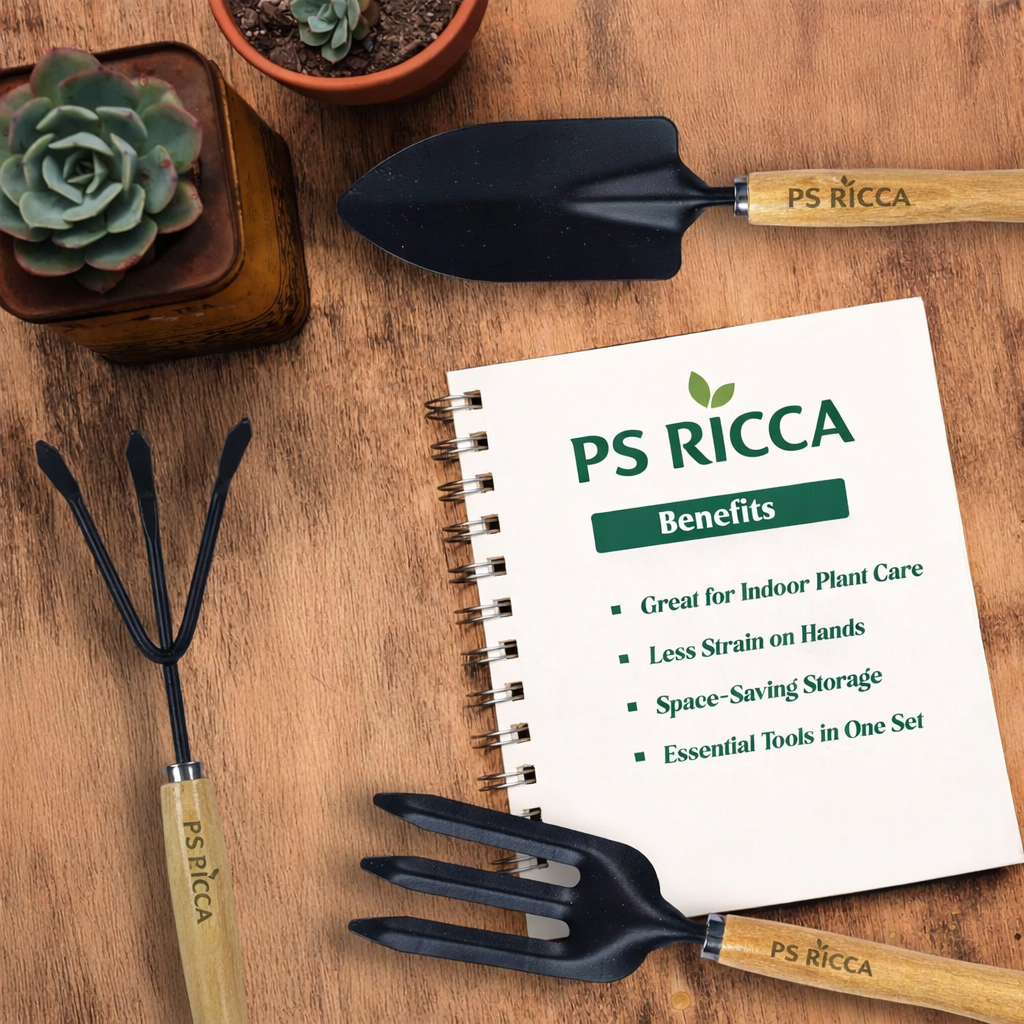 PS RICCA 3-Piece Premium Garden Tool Set (10-inch) | Hand Trowel, Hand Cultivator & Hand Fork | Durable, Rust-Resistant Tools for Terrace & Home Garden