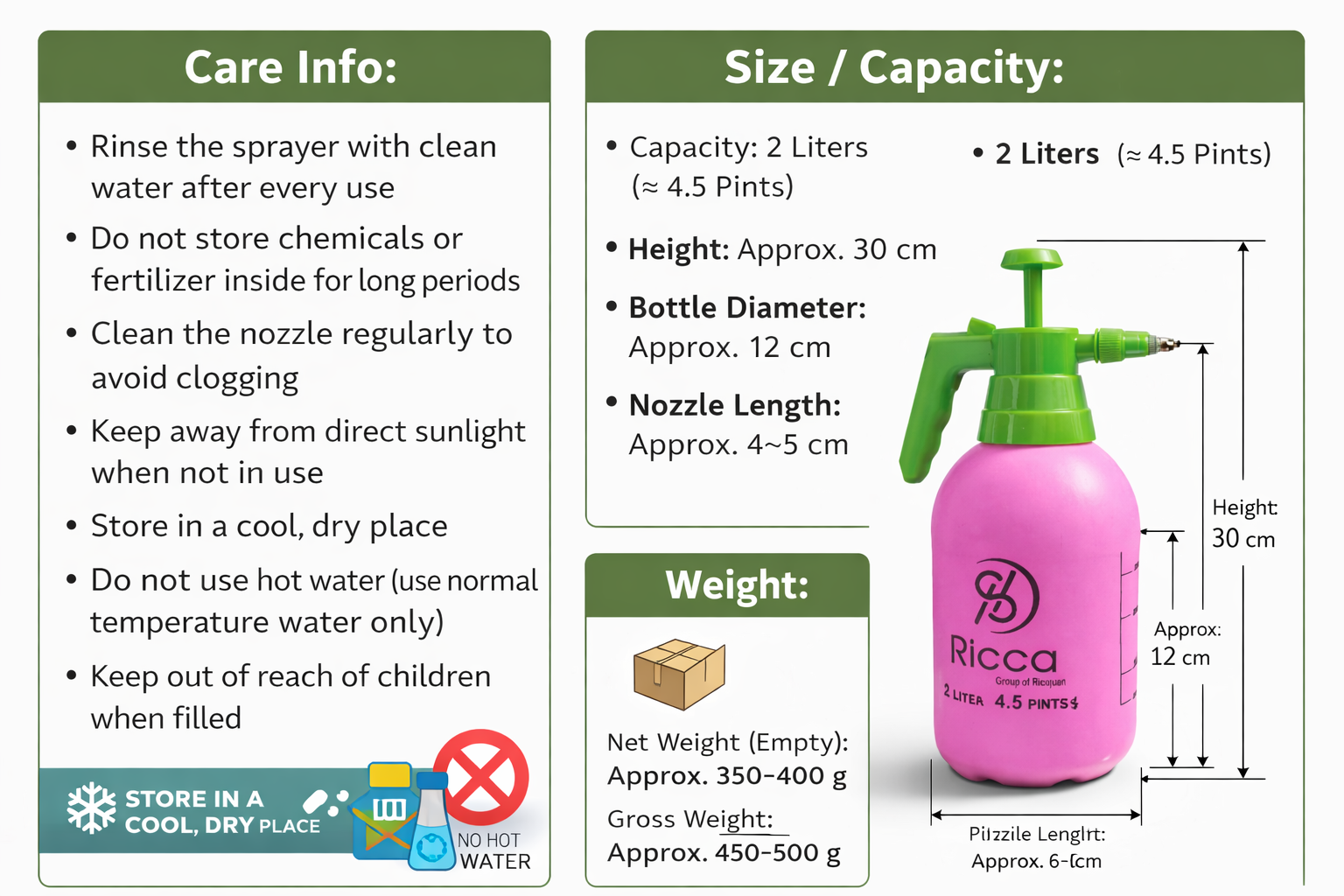 PS RICCA 2 Litre Spray Bottle (Pink)
