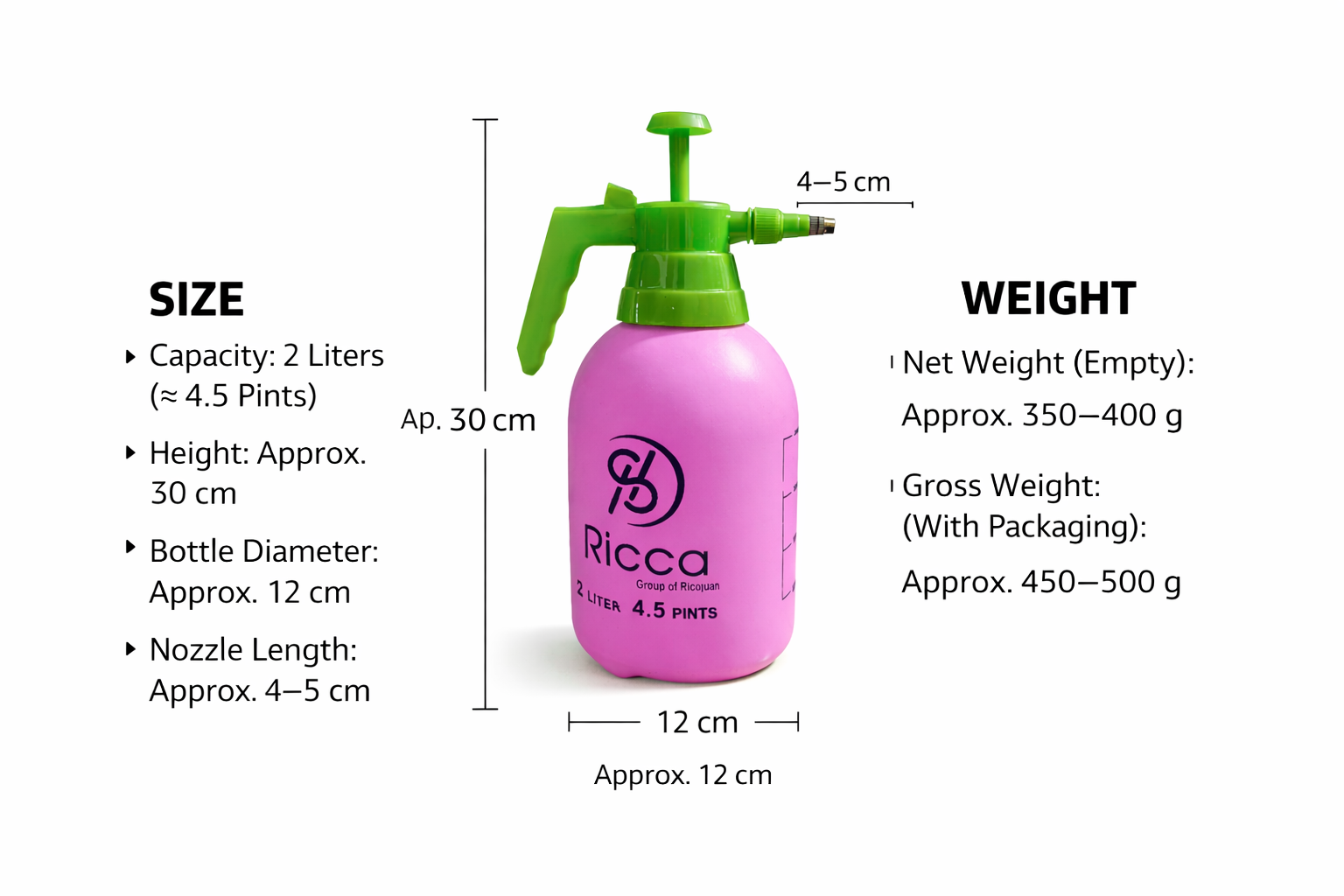 PS RICCA 2 Litre Spray Bottle (Pink)